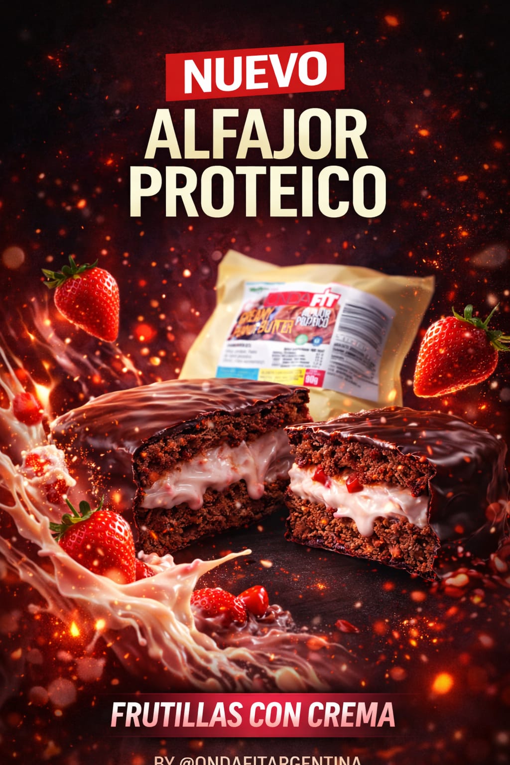 ALFAJOR PROTEICO RELLENO DE FRUTILLAS A LA CREMA