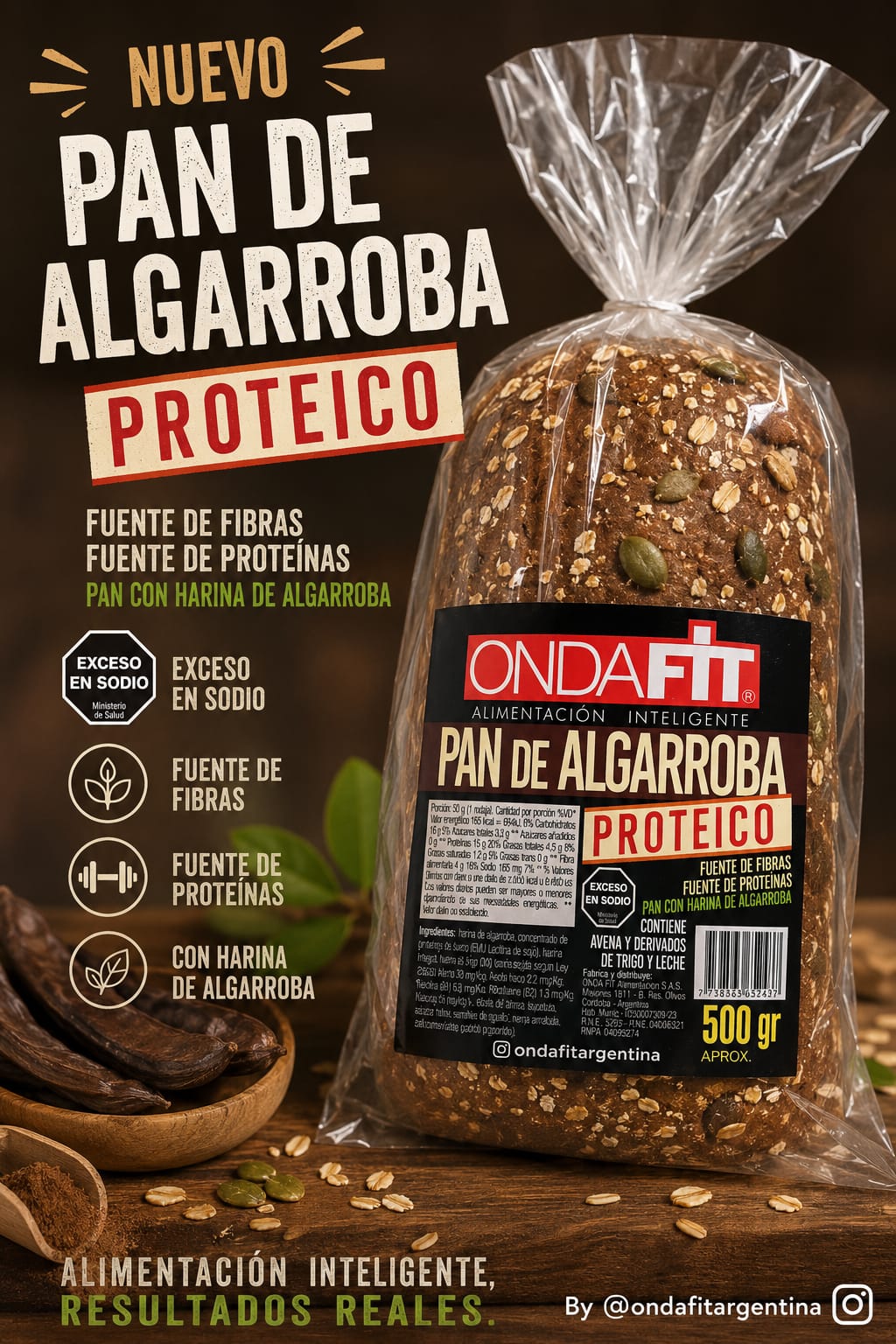 PAN PROTEICO DE ALGARROBA CON AVENA Y SEMILLAS DE CALABAZA 500GR